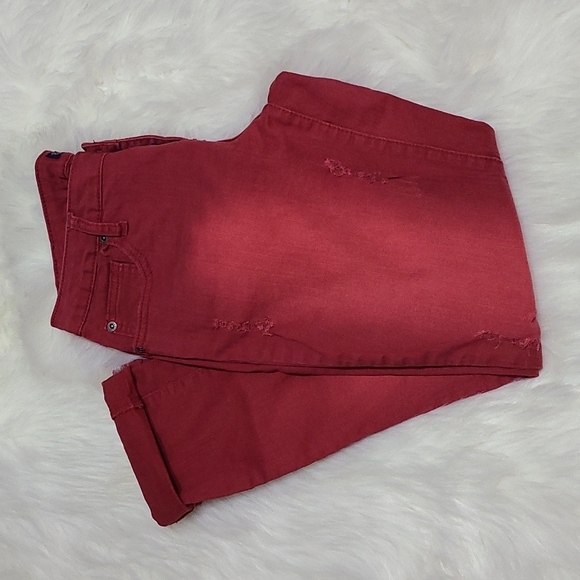 Zanadi Burgundy Distressed Skinny Jeans - Picture 2 of 4
